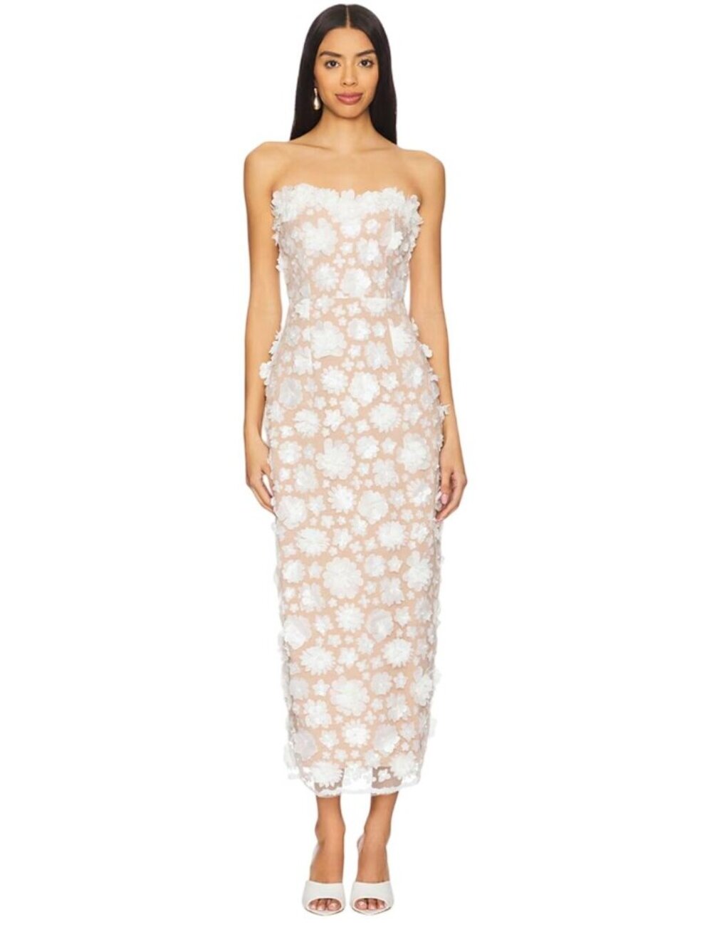 ELLIATT bluebell strapless 3d midi dress white wedding guest Homecoming Dress NW